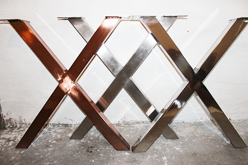 3 stykker x formede bordben kobber, rustfri børstet stål, rustfri poleret stål